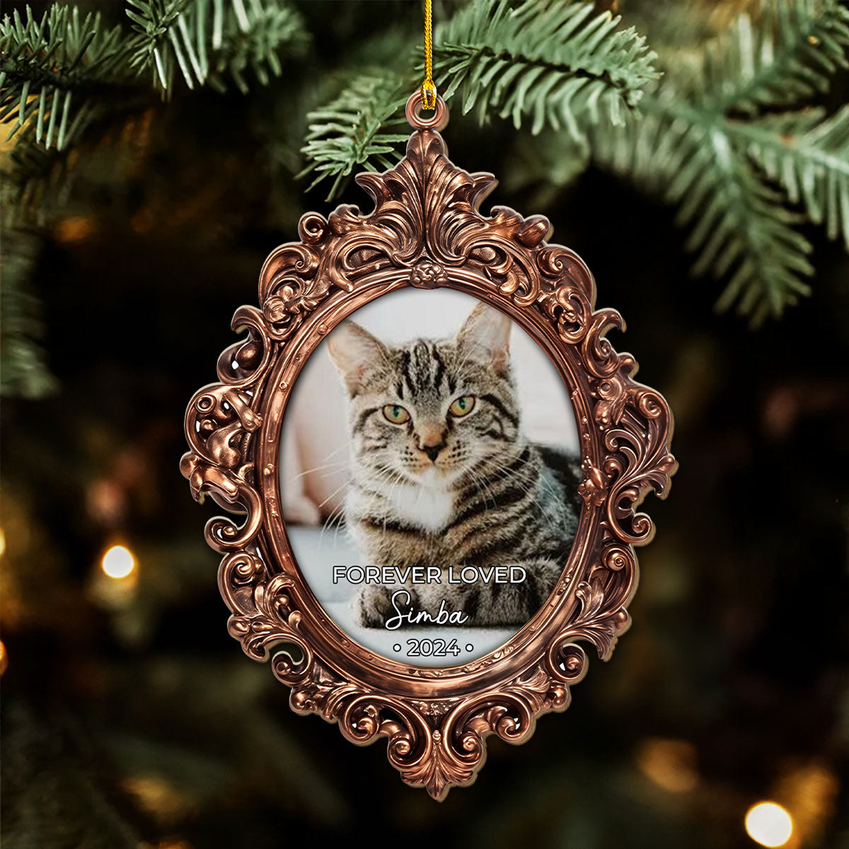 Custom Christmas Memorial Sympathy Gifts For Dogs, Cats • Forever Loved Photo Pet Memorial - Personalized Wood Ornament