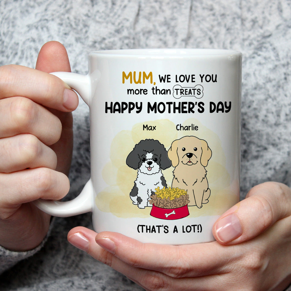 Custom Christmas Birthday Gifts For Dog Lovers • We Love You More Than Treats - Personalized Coffee Mug