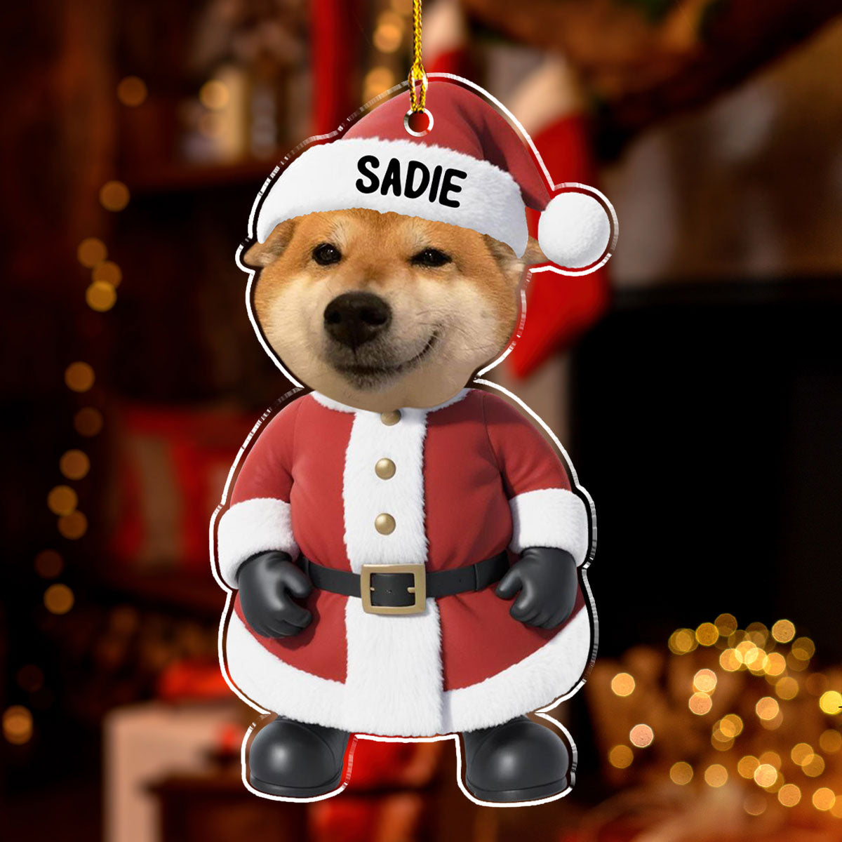Cute Santa Dog - Personalized Acrylic Ornament