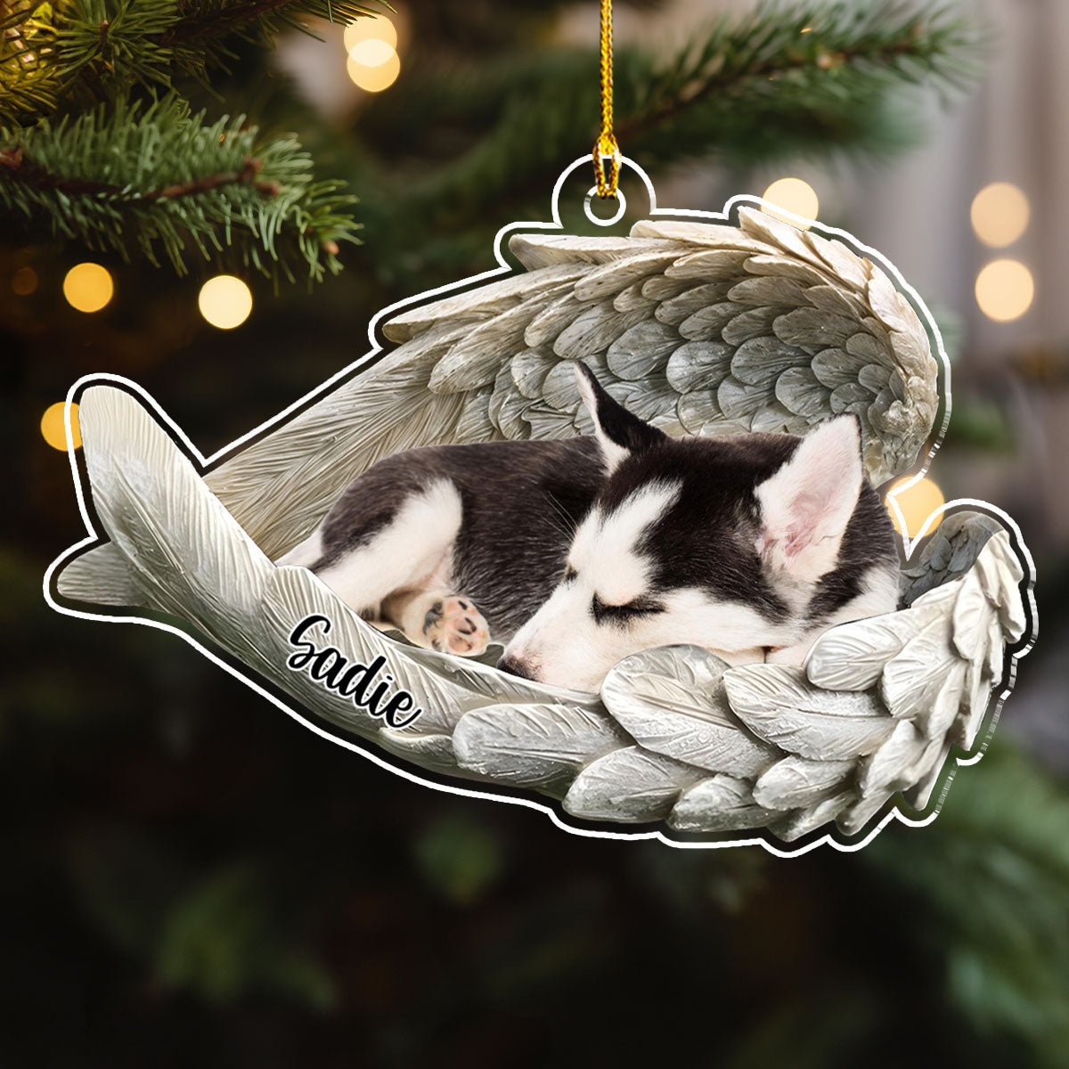 Custom Christmas Memorial Sympathy Gifts For Dogs, Cats • In Angel Wings - Personalized Acrylic Ornament