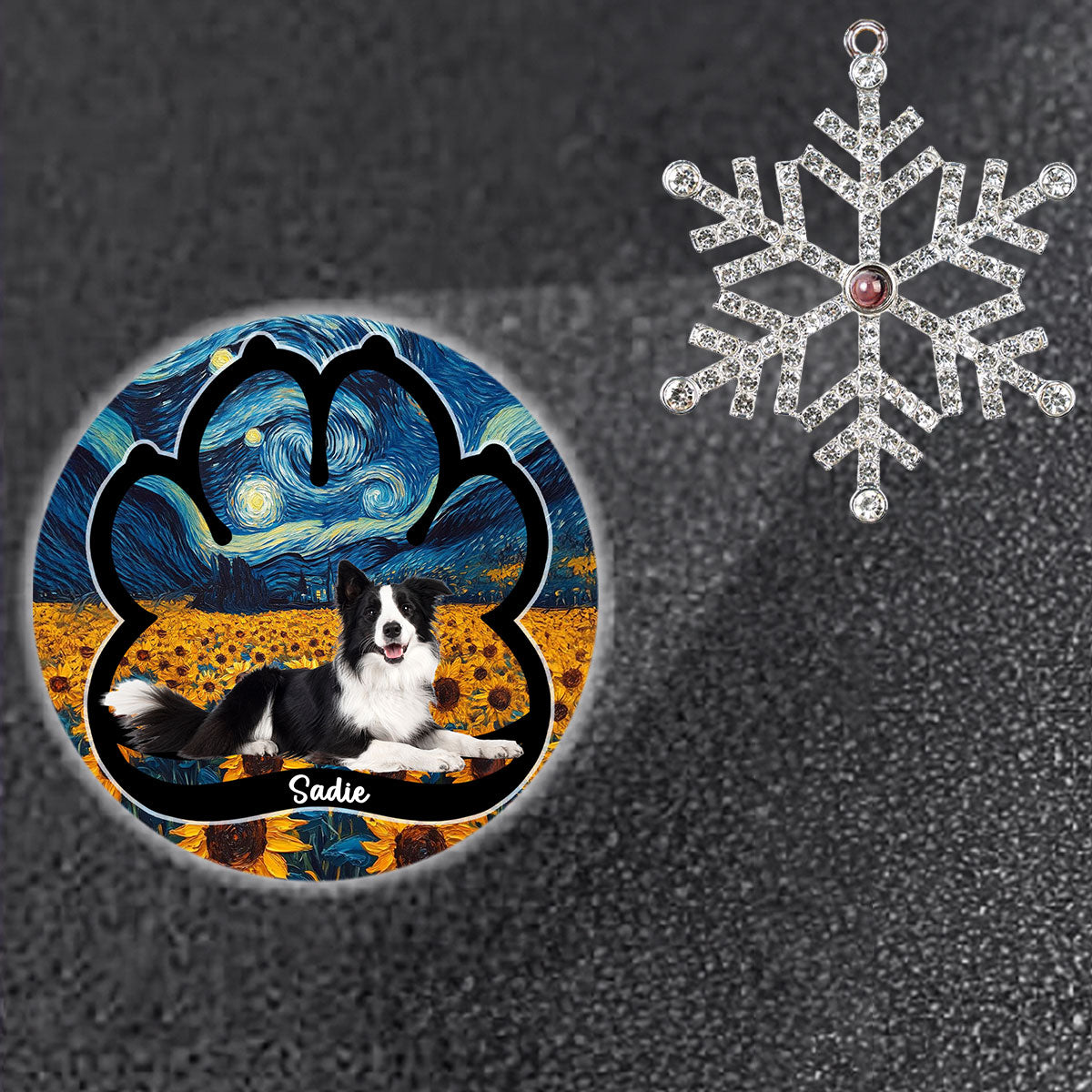 Custom Christmas Memorial Sympathy Gifts For Dogs, Cats • Lay Here With Me - Personalized Photo Snowflake Projection Ornament