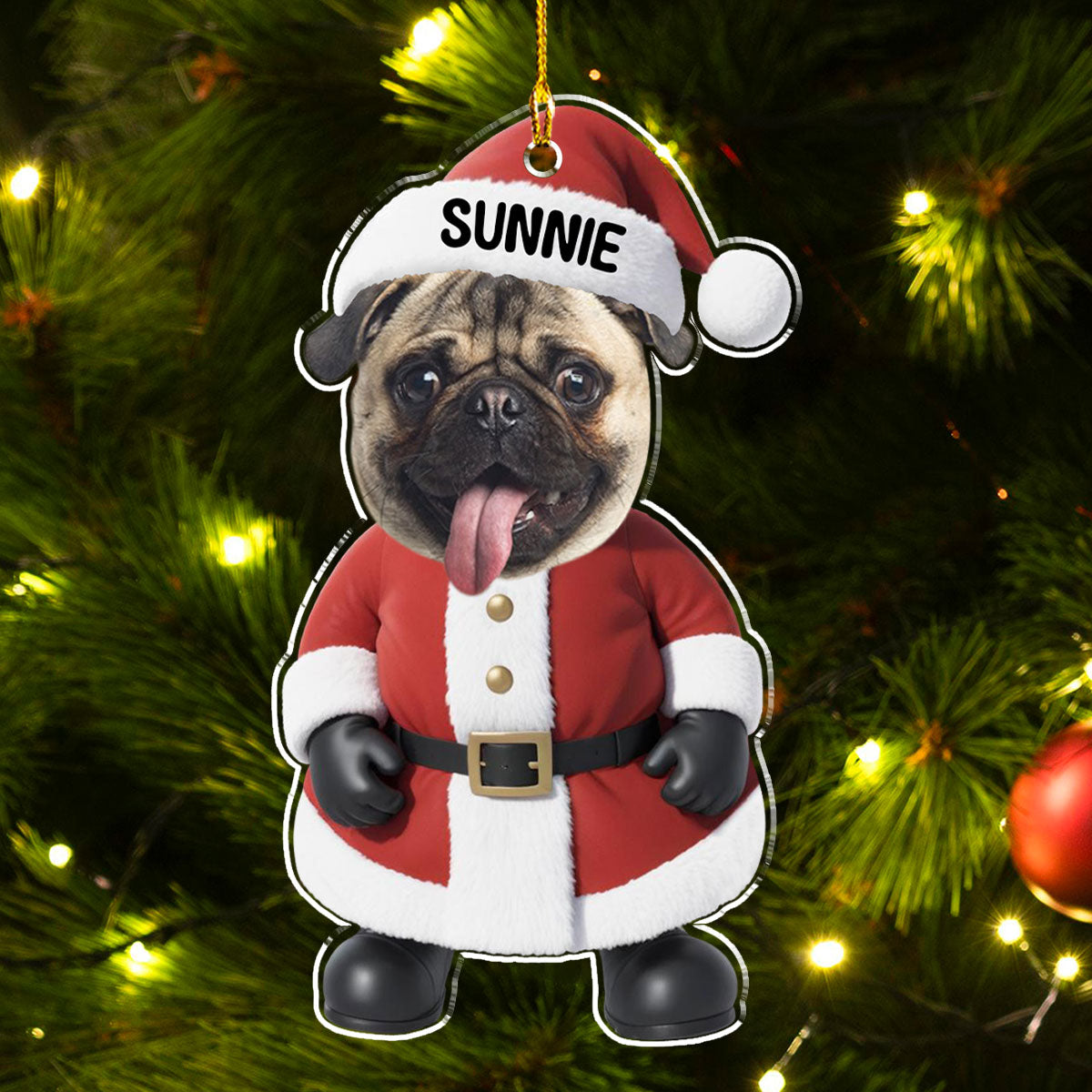 Cute Santa Dog - Personalized Acrylic Ornament