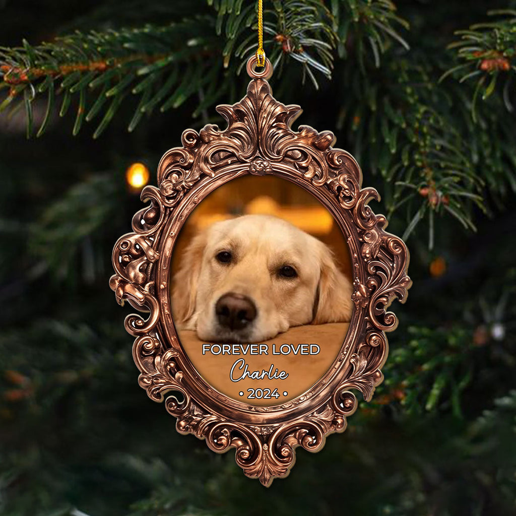 Custom Christmas Memorial Sympathy Gifts For Dogs, Cats • Forever Loved Photo Pet Memorial - Personalized Wood Ornament
