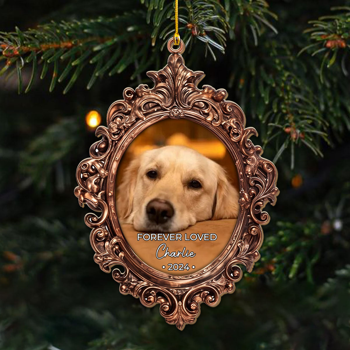 Custom Christmas Memorial Sympathy Gifts For Dogs, Cats • Forever Loved Photo Pet Memorial - Personalized Wood Ornament