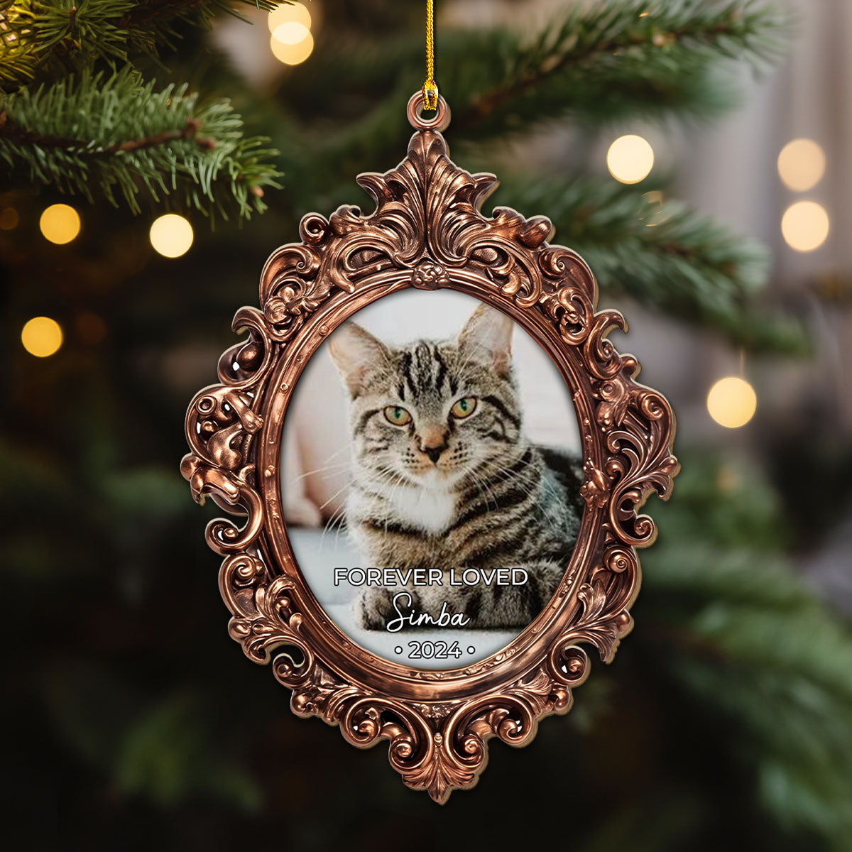 Custom Christmas Memorial Sympathy Gifts For Dogs, Cats • Forever Loved Photo Pet Memorial - Personalized Wood Ornament