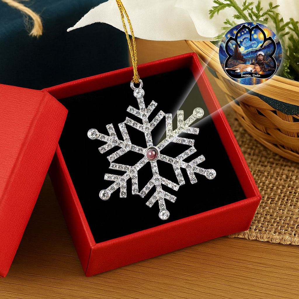 Custom Christmas Memorial Sympathy Gifts For Dogs, Cats • Lay Here With Me - Personalized Photo Snowflake Projection Ornament