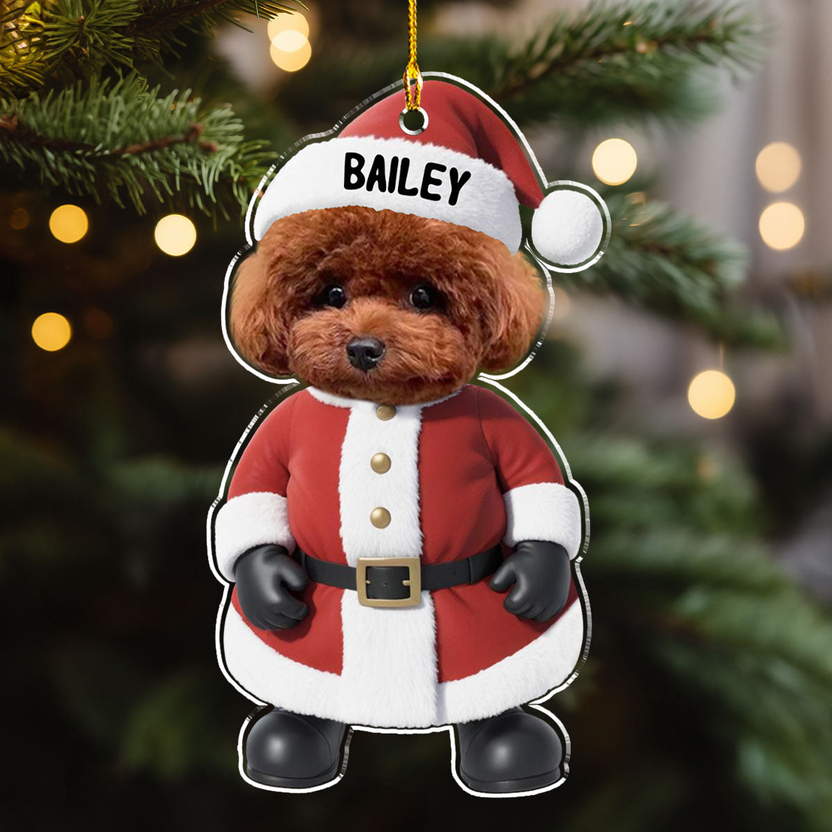 Cute Santa Dog - Personalized Acrylic Ornament