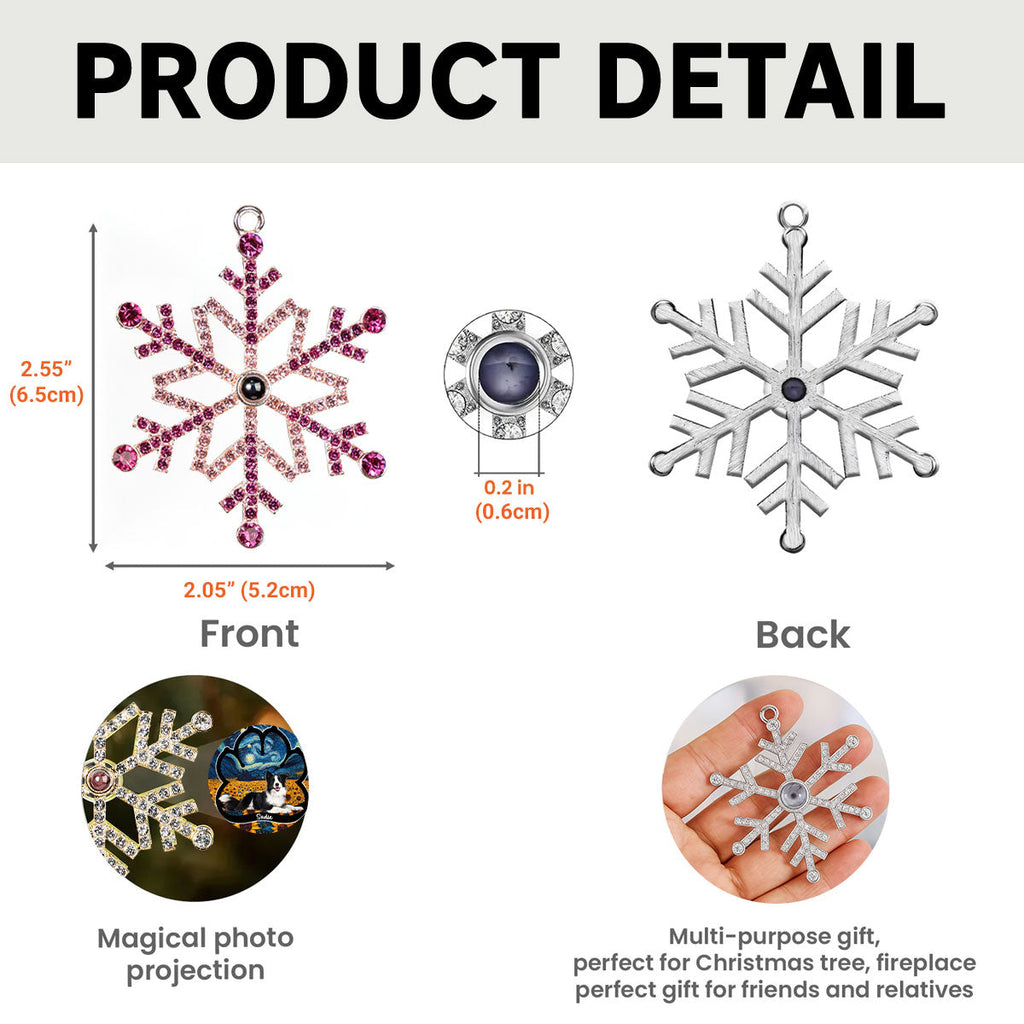 Custom Christmas Memorial Sympathy Gifts For Dogs, Cats • Lay Here With Me - Personalized Photo Snowflake Projection Ornament