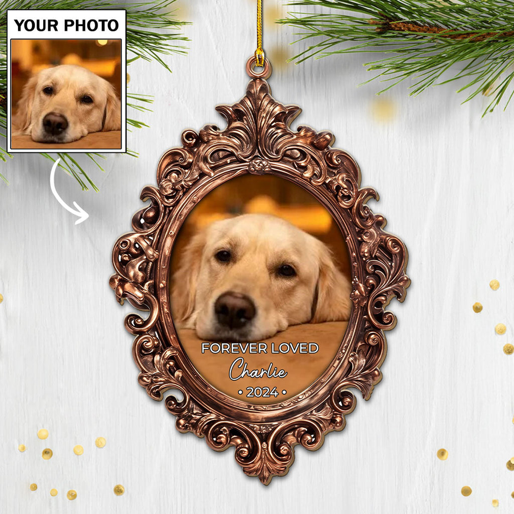 Custom Christmas Memorial Sympathy Gifts For Dogs, Cats • Forever Loved Photo Pet Memorial - Personalized Wood Ornament