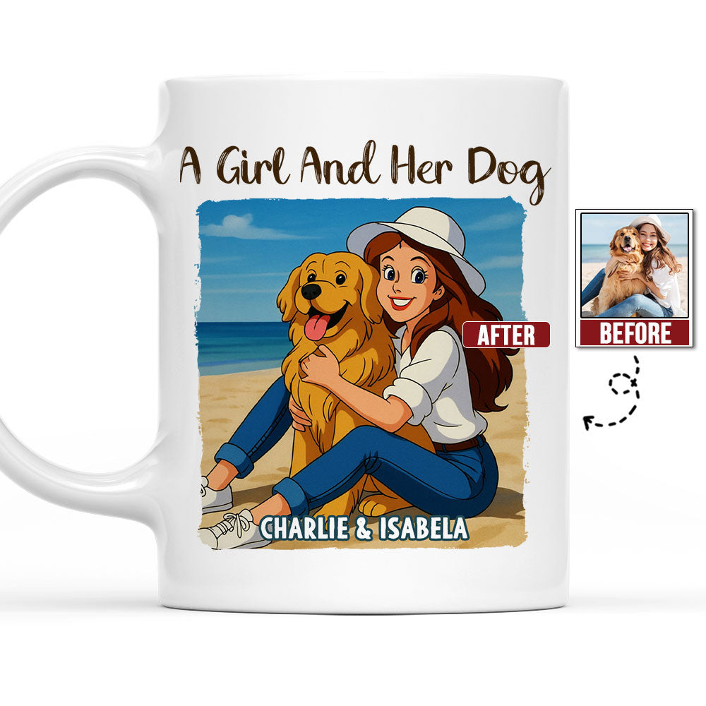 Custom Photo Christmas Birthday Gifts For Dog Mom, Dog Lovers • A Girl And Her Dog Vintage - Personalized Coffee Mug