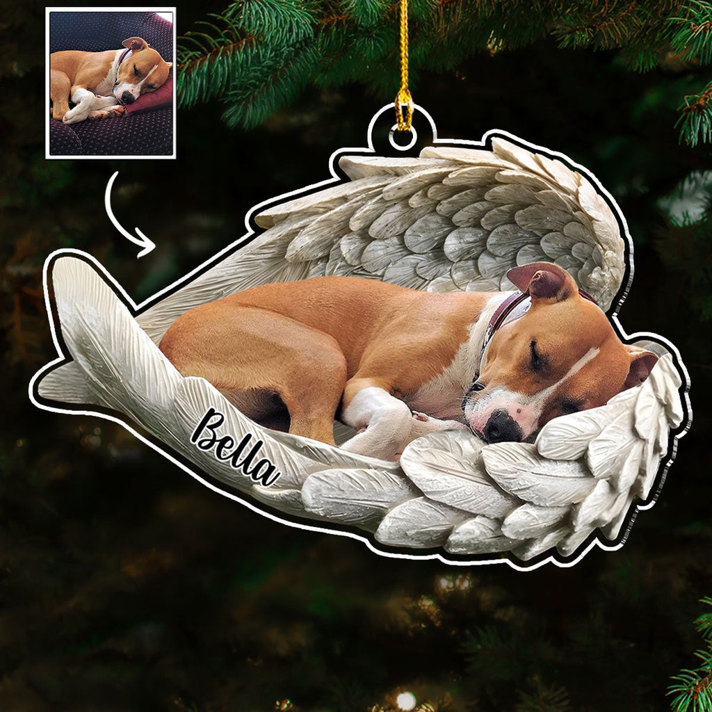 Custom Christmas Memorial Sympathy Gifts For Dogs, Cats • In Angel Wings - Personalized Acrylic Ornament