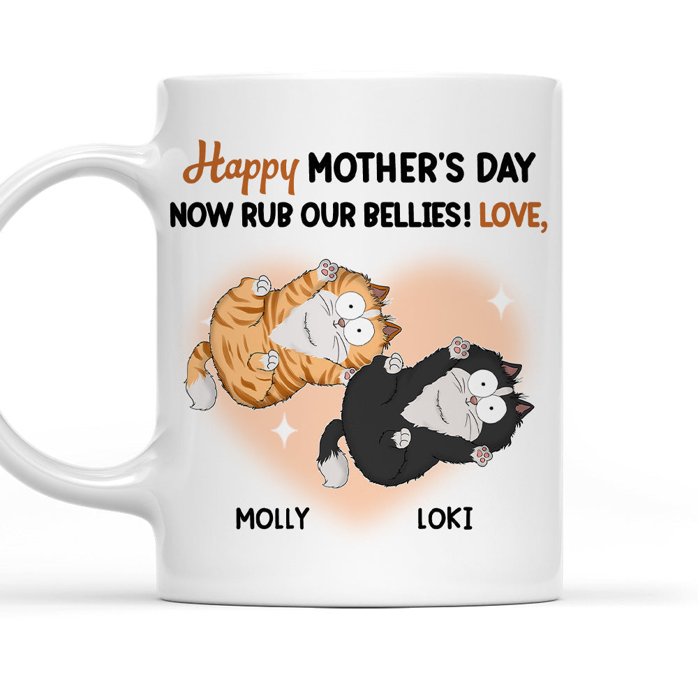 Custom Mother's day Birthday Gifts For Cat Mom, Cat Lovers • Now Rub Our Bellies - Personalized Coffee Mug