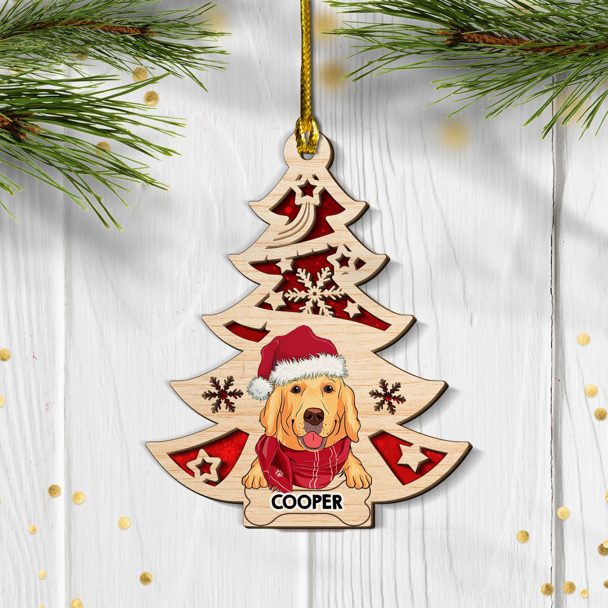 Custom Christmas Decor Home Birthday Gifts For Dog Mom, Dog Lovers • Dog And Christmas Tree - Personalized 2-layered Wood Ornament