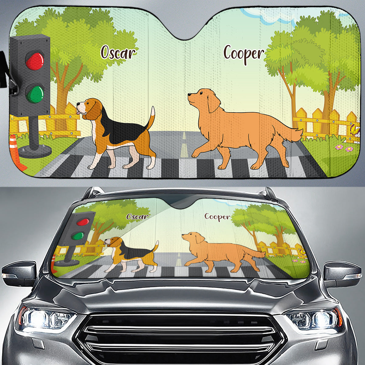 Custom Christmas Birthday Gifts Car Accessories for Dog Parents • Cross The Road - Personalized Car Sunshade