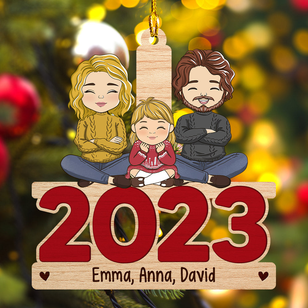 Happy Family - Personalized 1-layered Wood Ornament