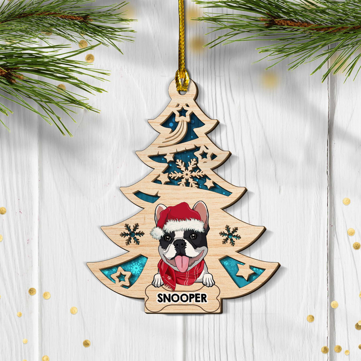 Custom Christmas Decor Home Birthday Gifts For Dog Mom, Dog Lovers • Dog And Christmas Tree - Personalized 2-layered Wood Ornament