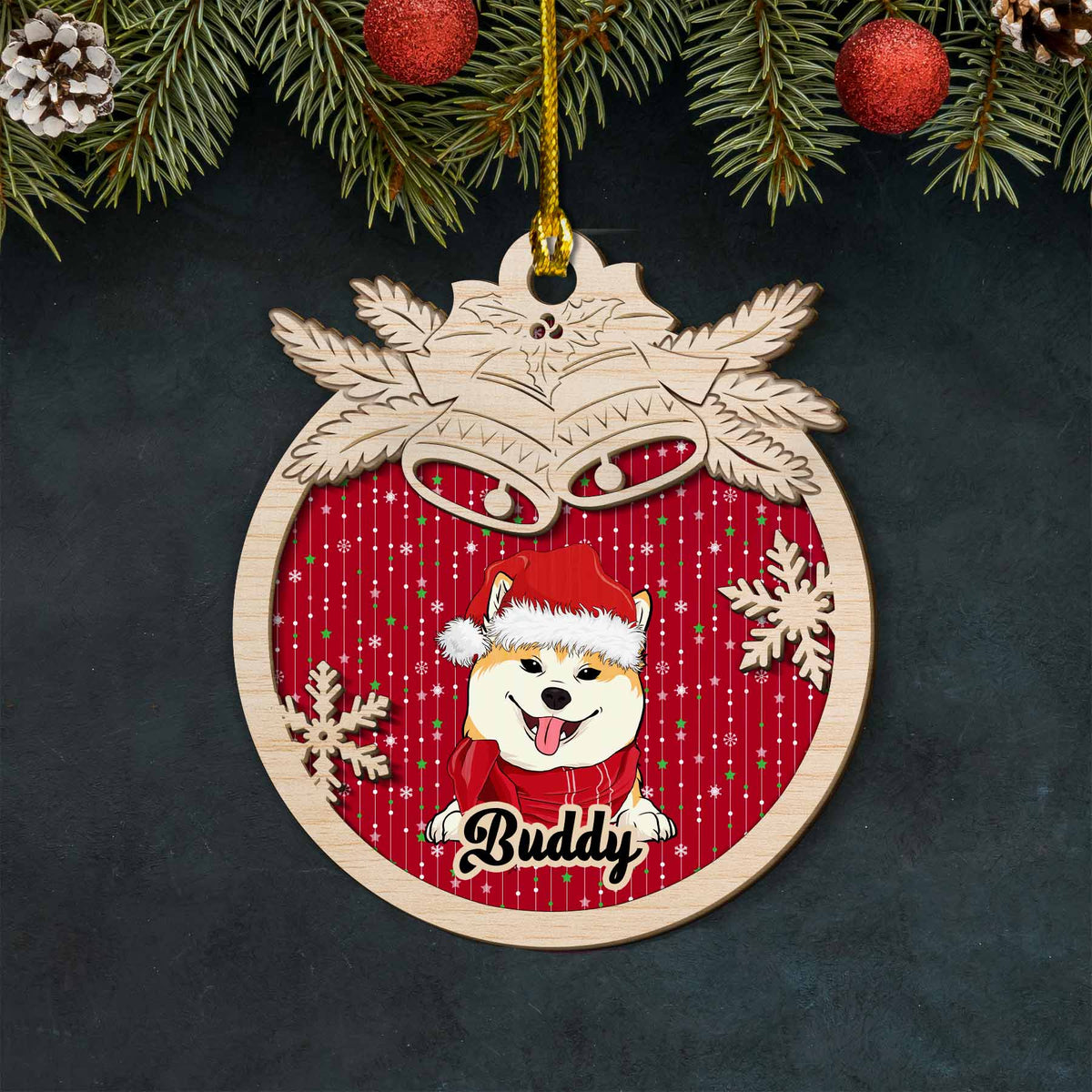 Custom Christmas Decor Home Birthday Gifts For Dog Mom, Dog Lovers • Jingle Bells Dog - Personalized 2-layered Wood Ornament