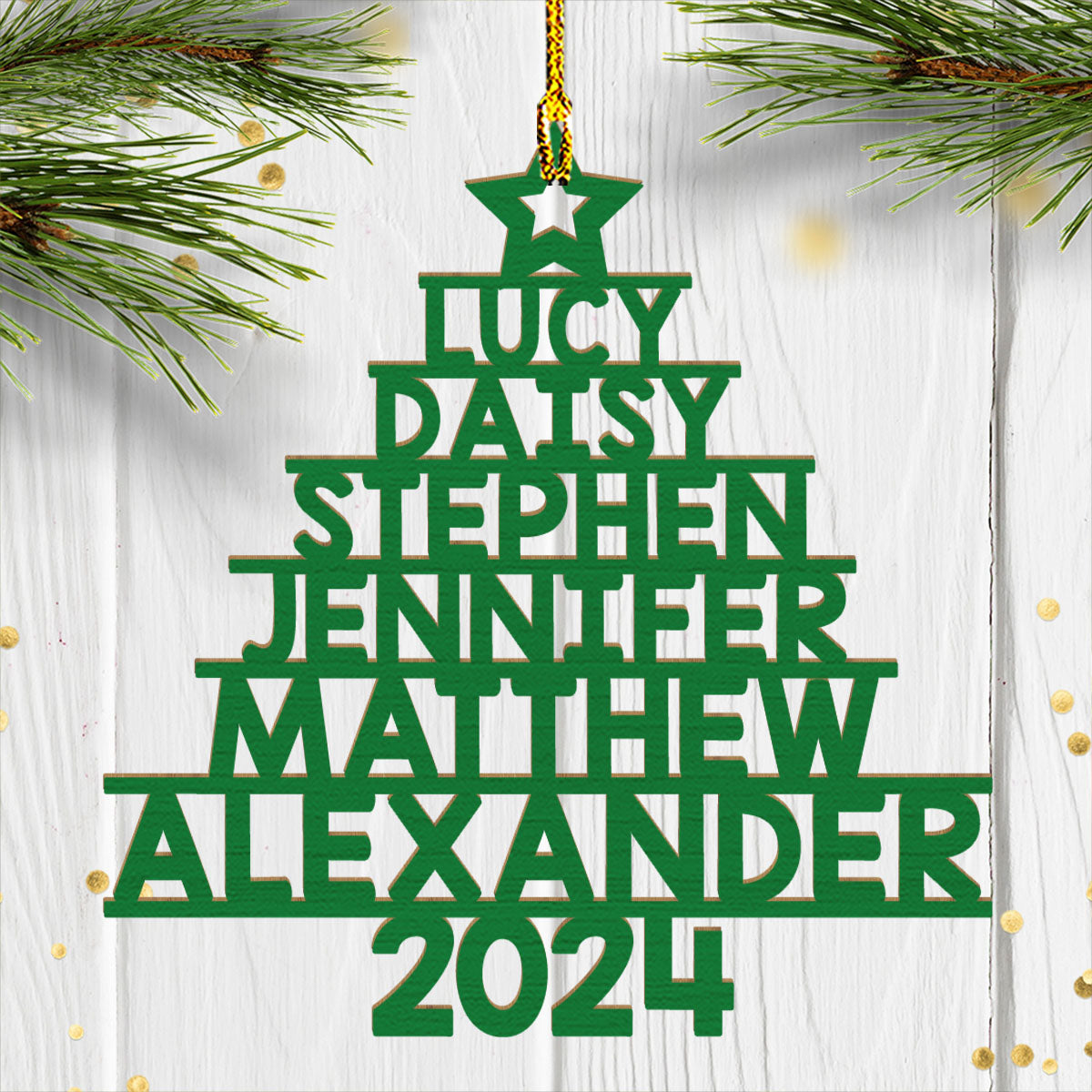 Family Name 2024 - Personalized 1-layered Wood Ornament