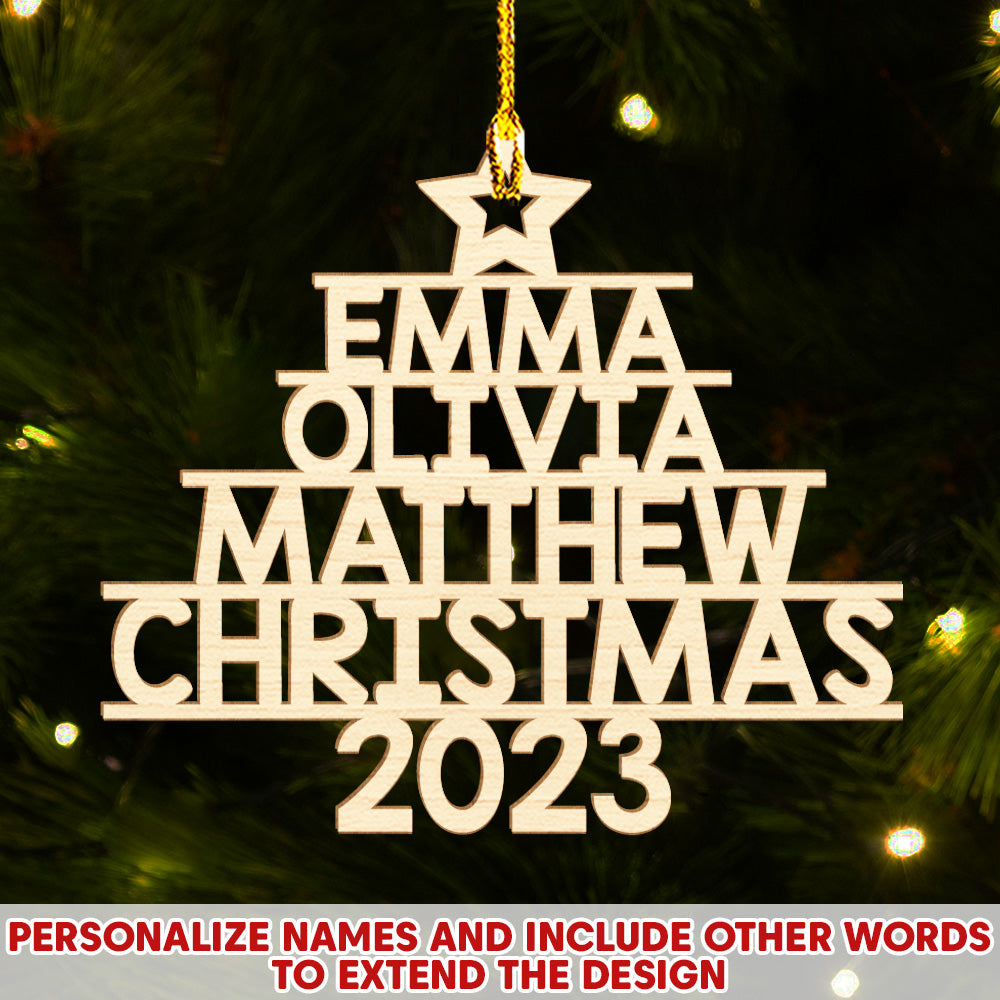 Family Name 2023 (Version 11-14 Names) - Personalized 1-layered Wood Ornament