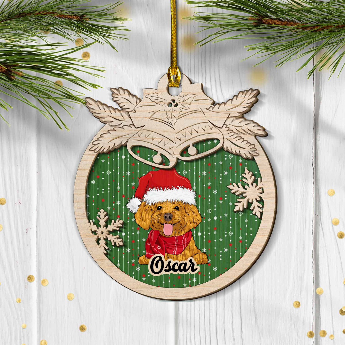 Custom Christmas Decor Home Birthday Gifts For Dog Mom, Dog Lovers • Jingle Bells Dog - Personalized 2-layered Wood Ornament