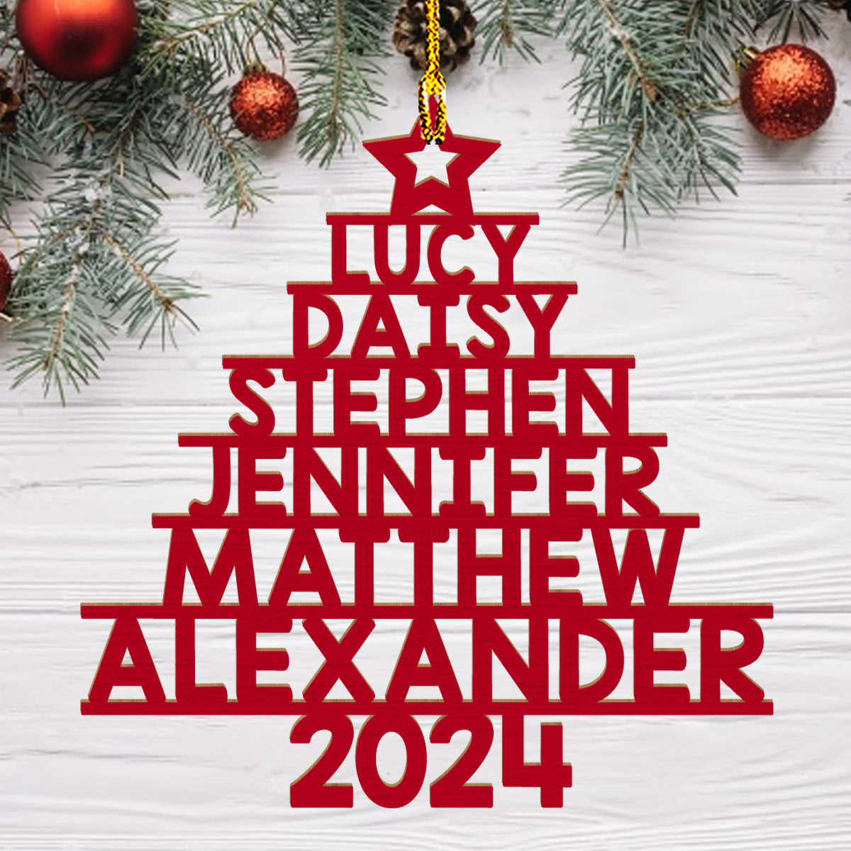 Family Name 2024 - Personalized 1-layered Wood Ornament
