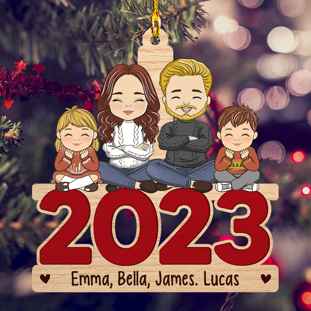 Happy Family - Personalized 1-layered Wood Ornament