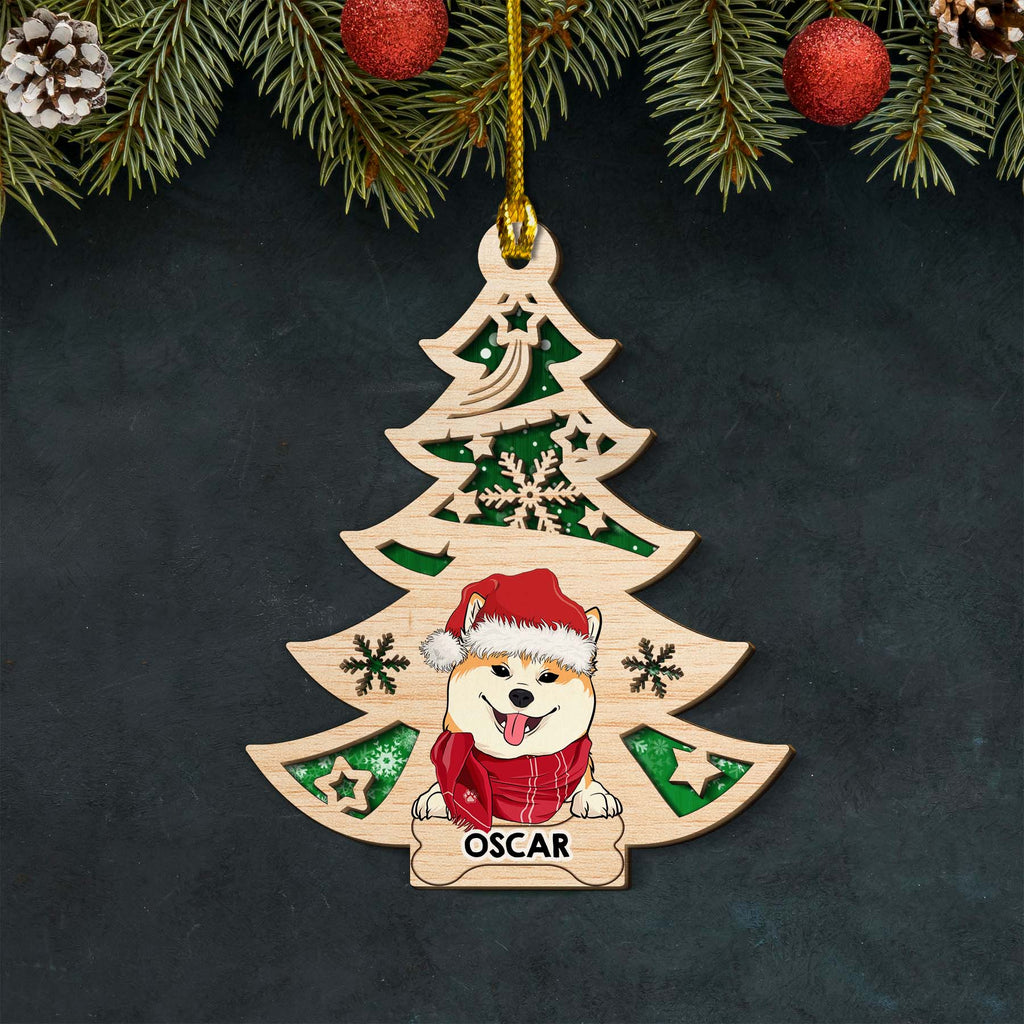 Custom Christmas Decor Home Birthday Gifts For Dog Mom, Dog Lovers • Dog And Christmas Tree - Personalized 2-layered Wood Ornament