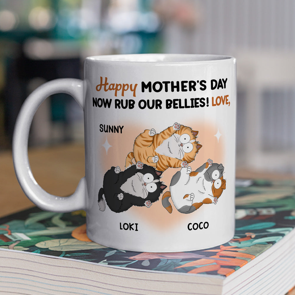 Custom Mother's day Birthday Gifts For Cat Mom, Cat Lovers • Now Rub Our Bellies - Personalized Coffee Mug
