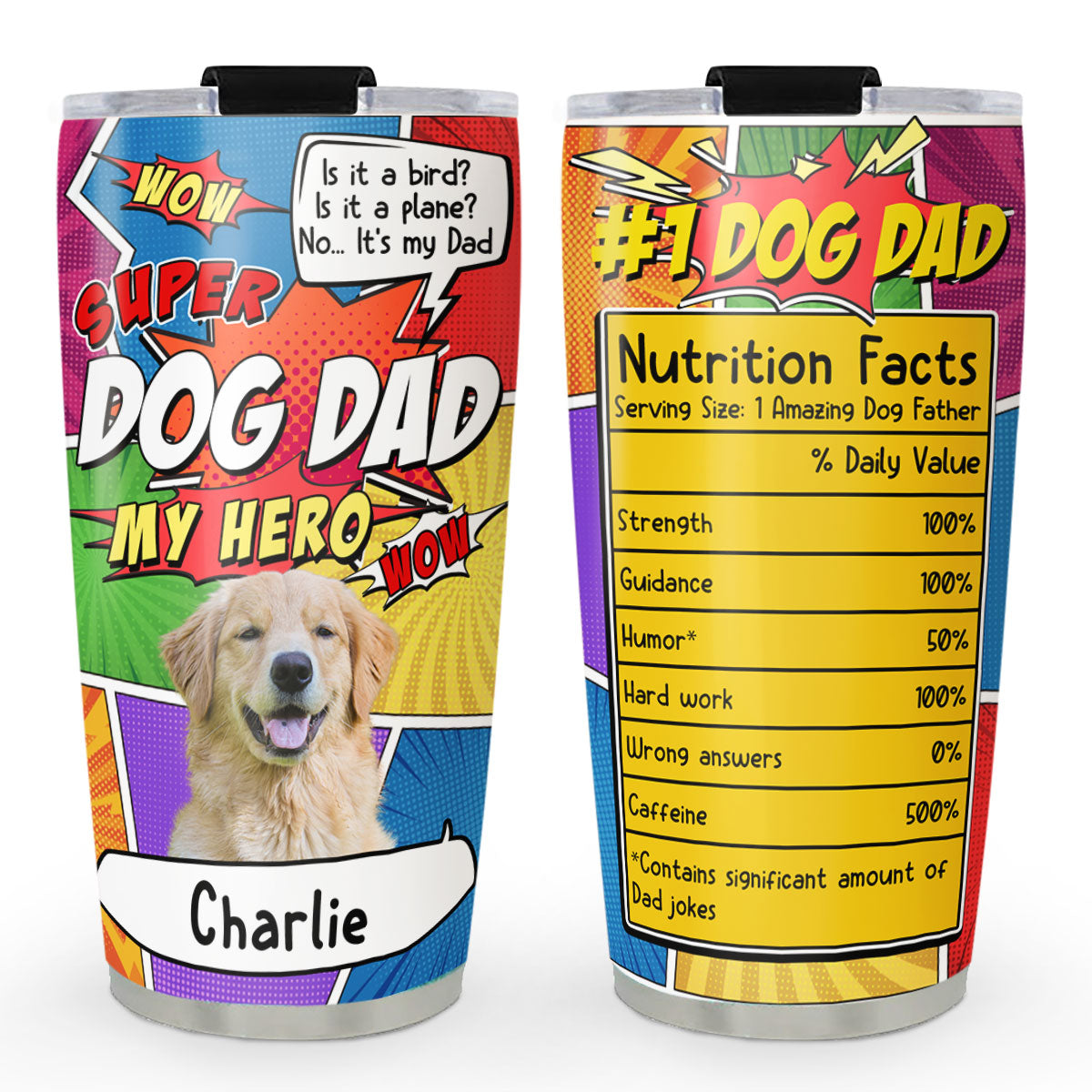 Custom Photo Christmas Birthday Gifts For Dog Dad, Dog Lovers • Super Dog Dad Photo - Personalized Tumbler