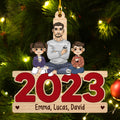 Single Parent & Kids Sitting 2023 - Personalized 1-layered Wood Ornament