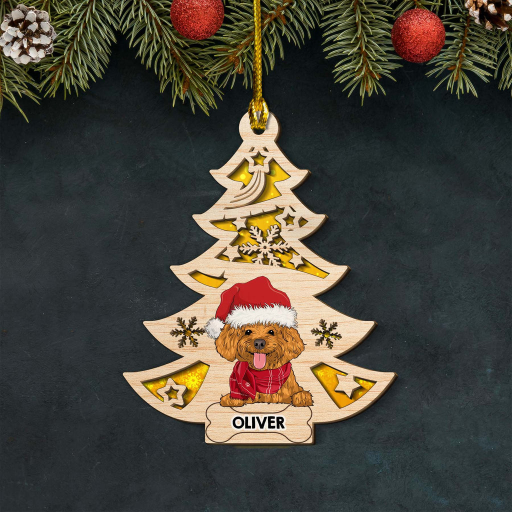 Custom Christmas Decor Home Birthday Gifts For Dog Mom, Dog Lovers • Dog And Christmas Tree - Personalized 2-layered Wood Ornament