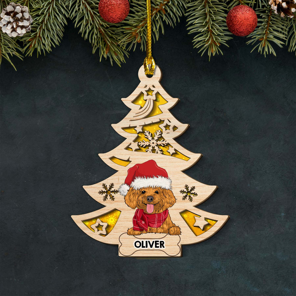 Custom Christmas Decor Home Birthday Gifts For Dog Mom, Dog Lovers • Dog And Christmas Tree - Personalized 2-layered Wood Ornament