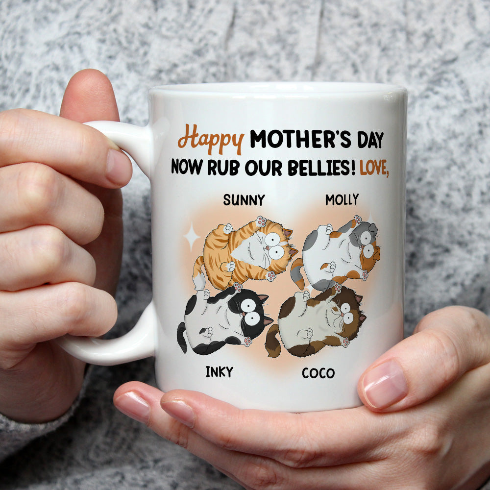 Custom Mother's day Birthday Gifts For Cat Mom, Cat Lovers • Now Rub Our Bellies - Personalized Coffee Mug