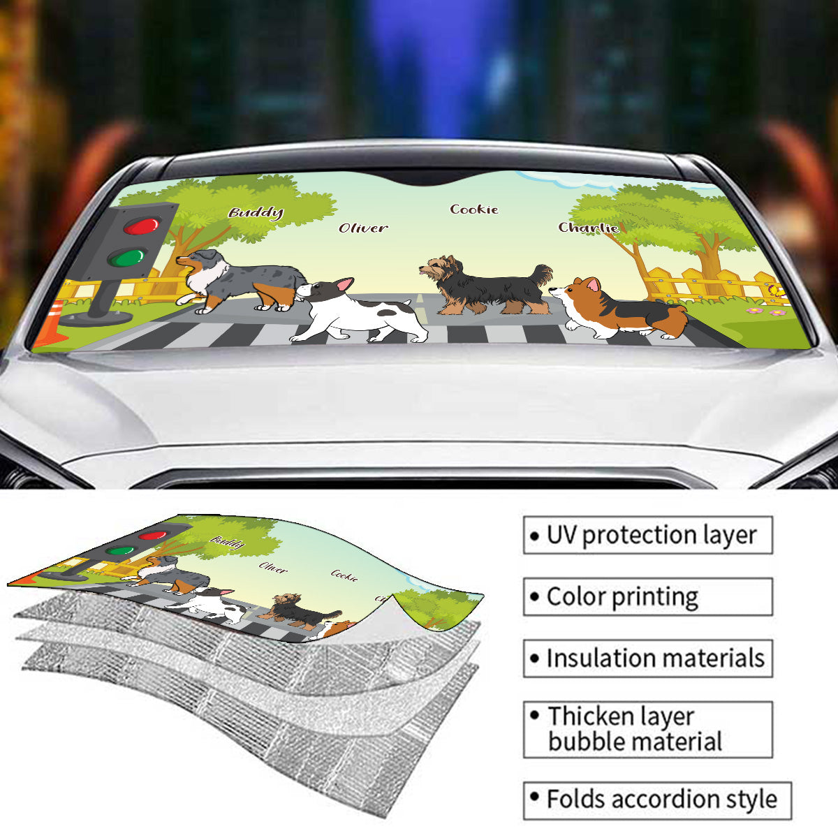 Custom Christmas Birthday Gifts Car Accessories for Dog Parents • Cross The Road - Personalized Car Sunshade