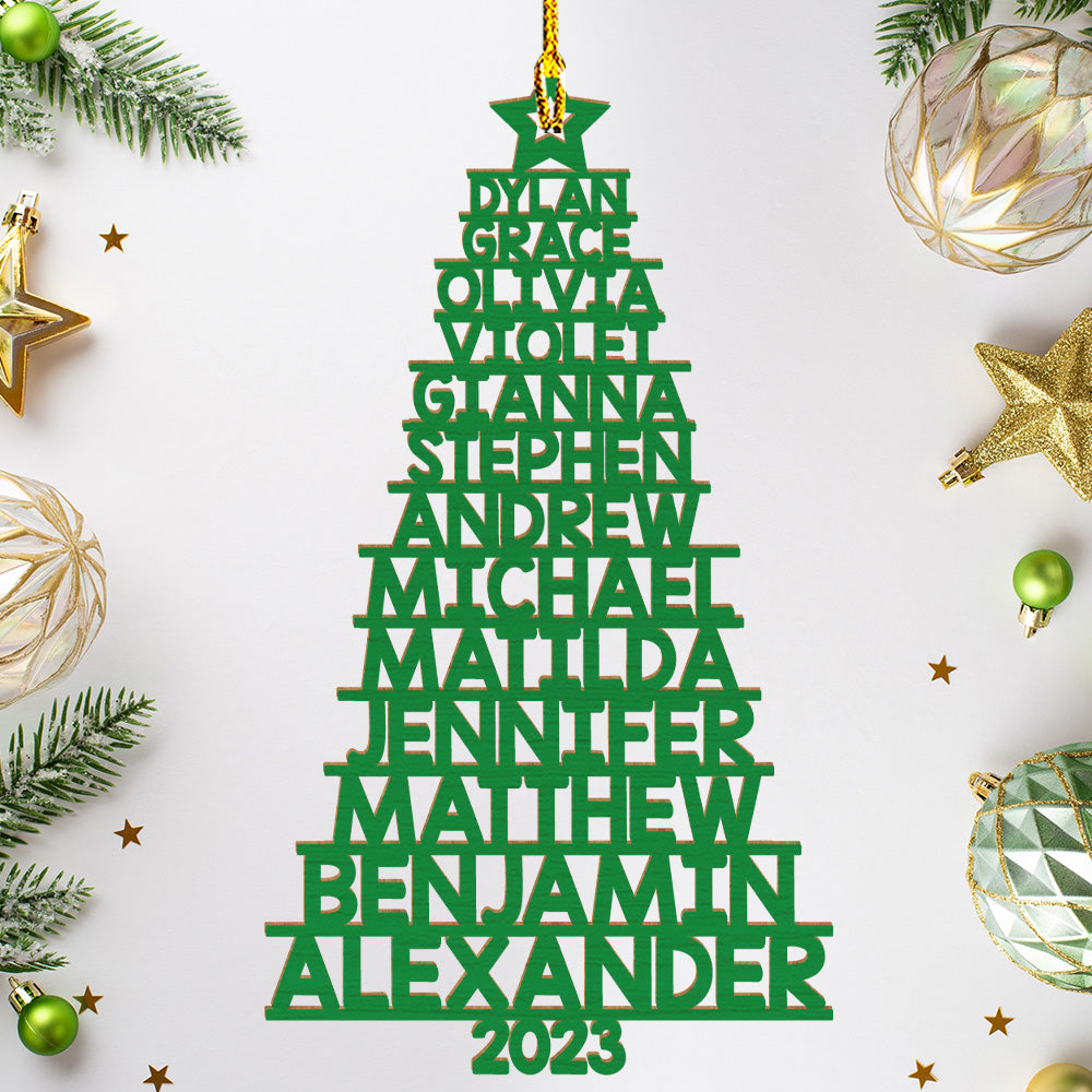 Family Name 2023 (Version 11-14 Names) - Personalized 1-layered Wood Ornament