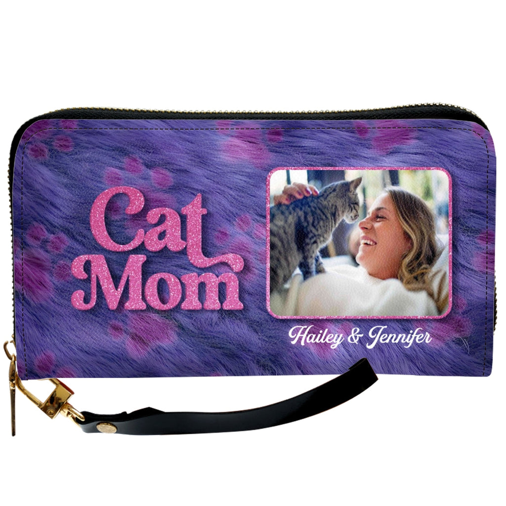 Bling Cat Mom Cartoon Photo - Personalized Leather Wallet