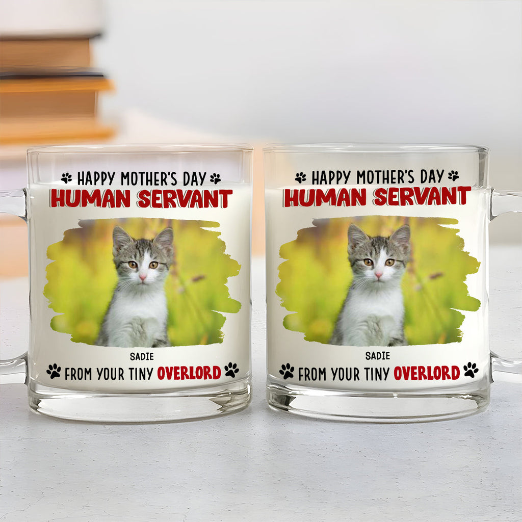 Custom Photo Mother's day Birthday Gifts For Cat Mom, Cat Lovers • Happy Human Servant Ver Cat Photo - Personalized Glass Mug