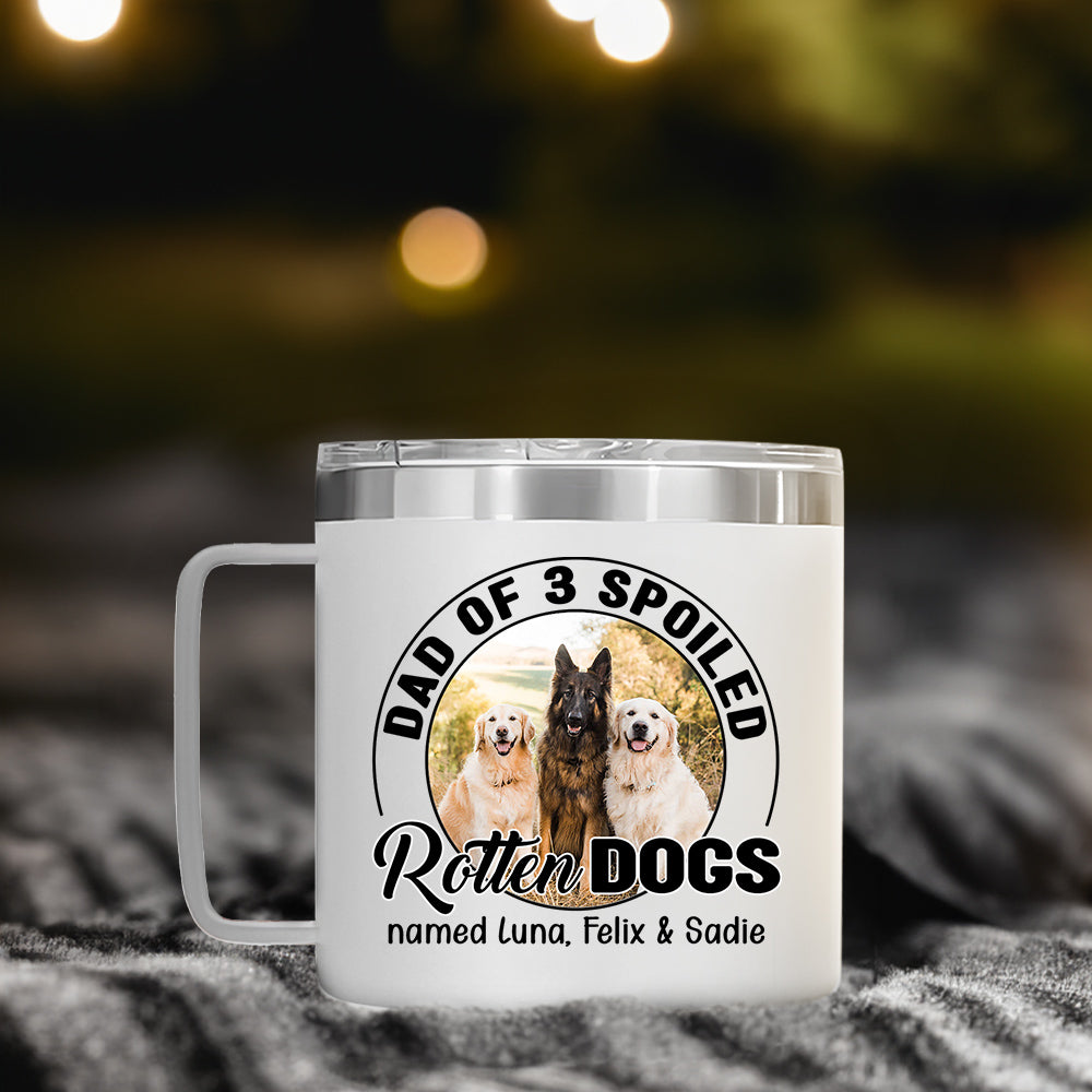 Spoiled Rotten Dog Chibi Cartoon Photo - Personalized 14oz Stainless Steel Tumbler With Handle