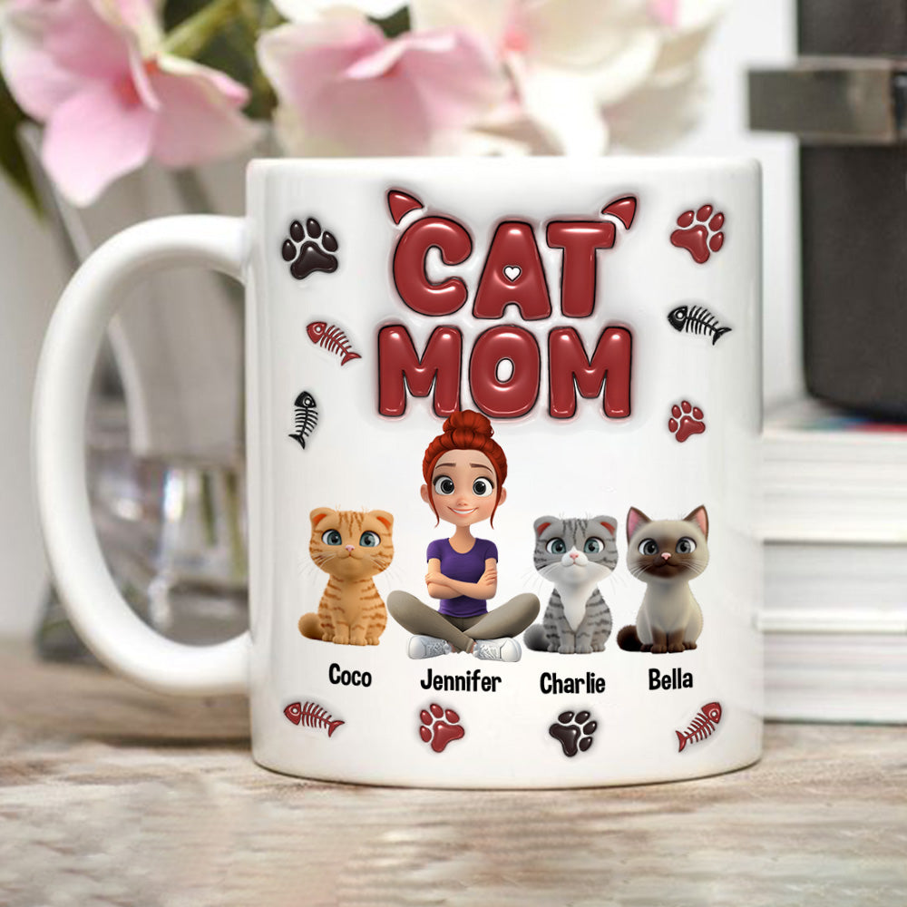 Custom Christmas Birthday Gifts For Cat Mom, Cat Lovers • Lovely Cat Mama - Personalized 3D Inflated Effect Mug