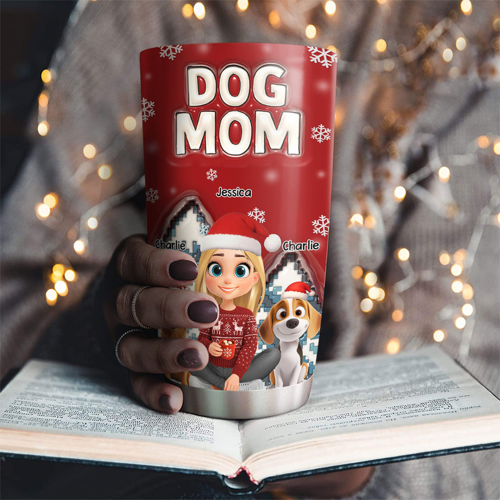 Custom Christmas Birthday Gifts For Dog Mom, Dog Lovers • Stop Here With Us Santa - Personalized 3D Inflated Effect Tumbler