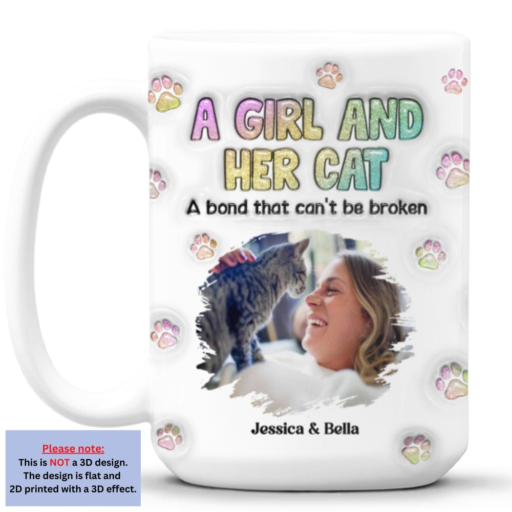 Custom Photo Christmas Birthday Gifts For Dog Mom, Dog Lovers • A Girl And Her Cat Photo - Personalized 3D Inflated Effect Mug