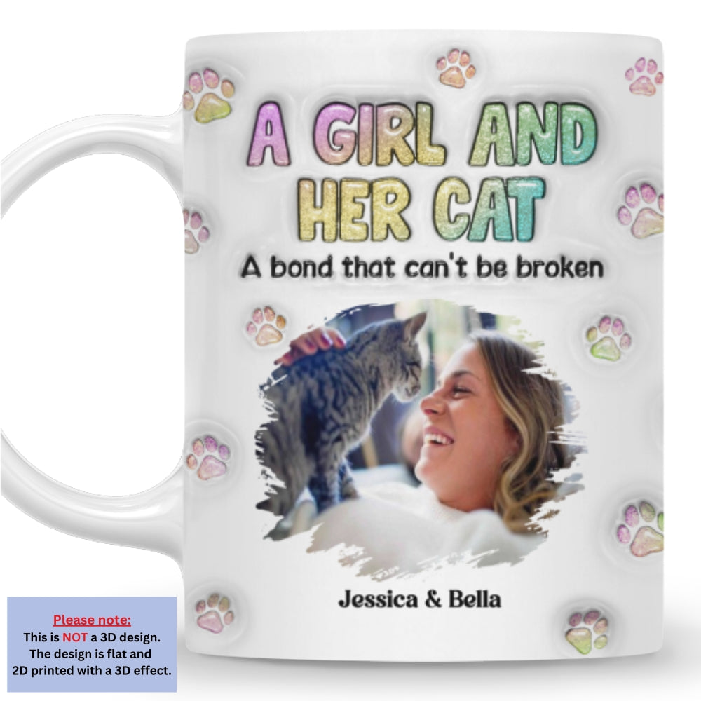 Custom Photo Christmas Birthday Gifts For Dog Mom, Dog Lovers • A Girl And Her Cat Photo - Personalized 3D Inflated Effect Mug
