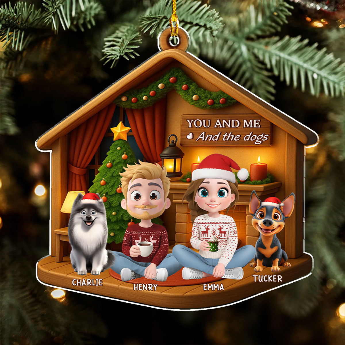 Custom Christmas Decor Home Birthday Gifts For Dog Lovers • Joyful Home Forever Now - Personalized 3D Effect Acrylic Ornament