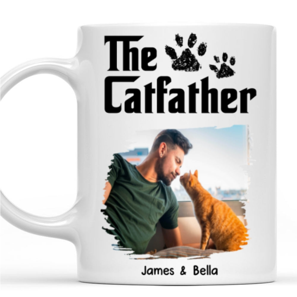 Custom Photo Father's day Birthday Gifts For Cat Dad, Cat Lovers • White Cool Cat Father Photo - Personalized Coffee Mug
