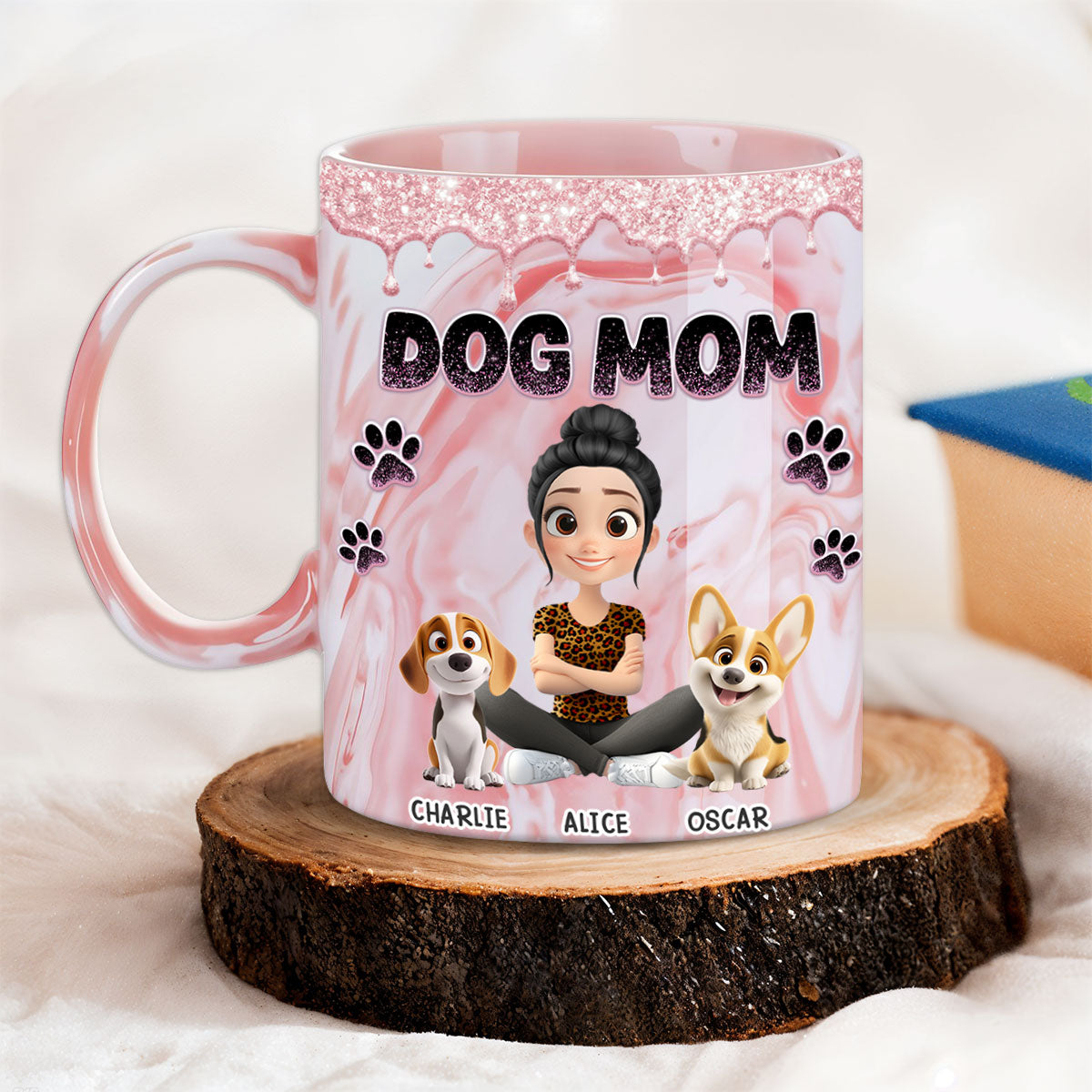 Custom Christmas Birthday Gifts For Pet Lovers • Baby Dog Mom - Personalized Pink Marble Mug