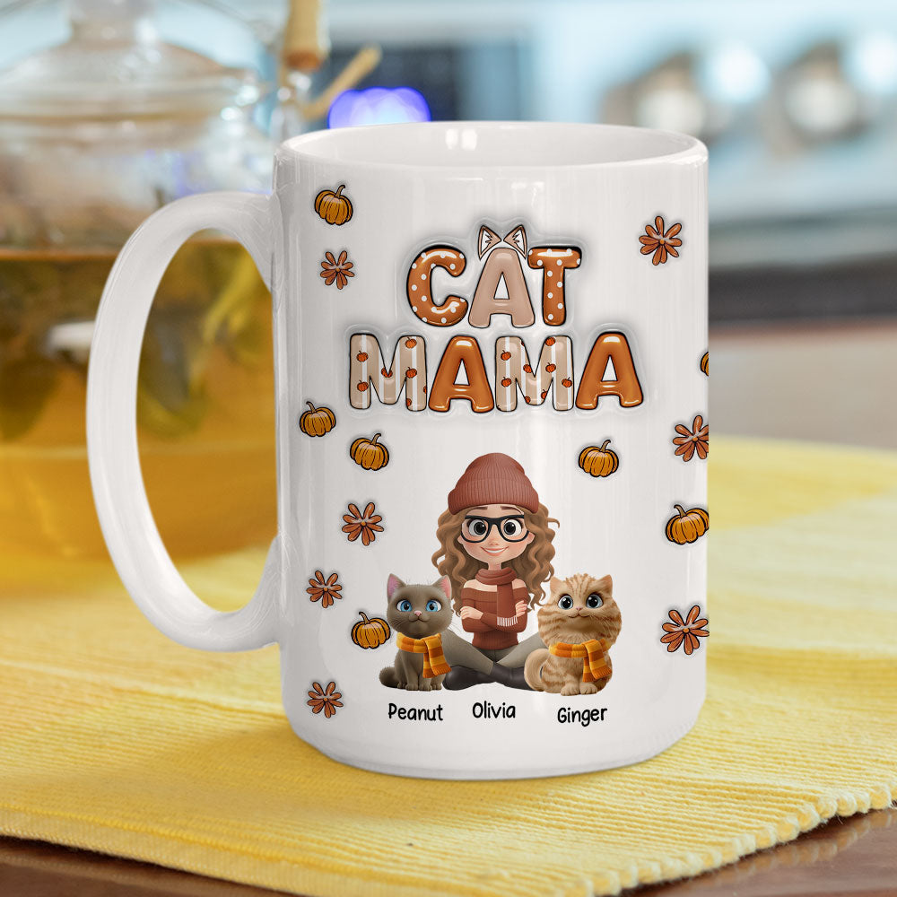 Custom Christmas Birthday Gifts For Cat Mom, Cat Lovers • Spicy Cinnamon Cat Ver - Personalized 3D Inflated Effect Mug