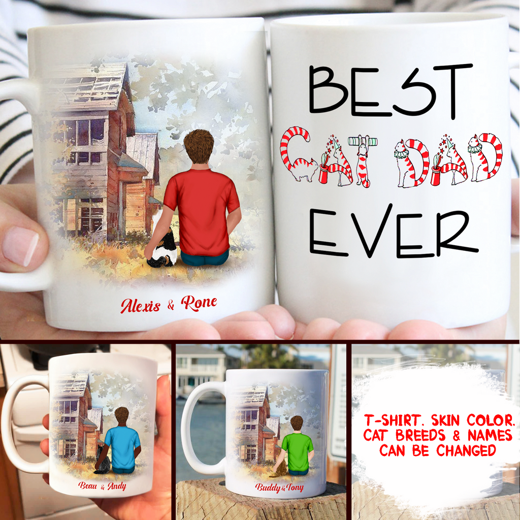 Custom Christmas Birthday Gifts For Cat Lovers • Best Cat Dad Ever - Personalized Coffee Mug