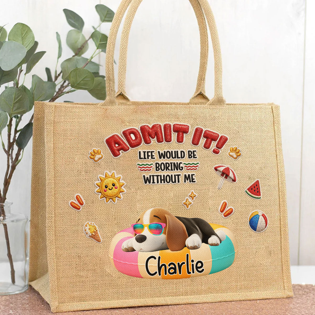 Cutie Summer Dog - Personalized Jute Tote Bag