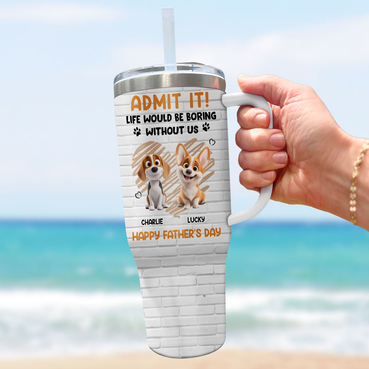 Custom Father's day Birthday Gifts For Dog Dad, Dog Lovers • Admit It Dad Orange - Personalized Tumbler