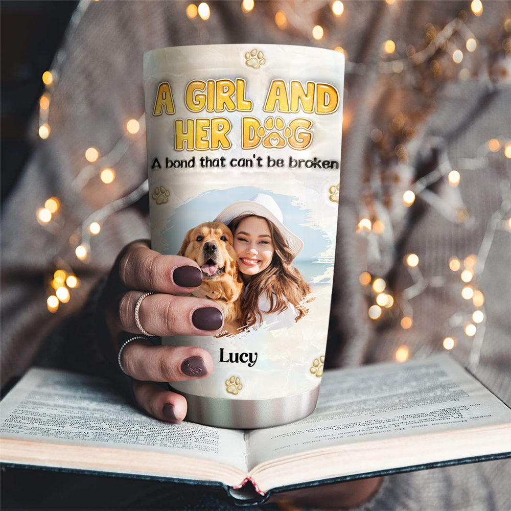 A Girl And Her Dog Mother Of Pearl Photo - Personalized 3D Inflated Effect Tumbler